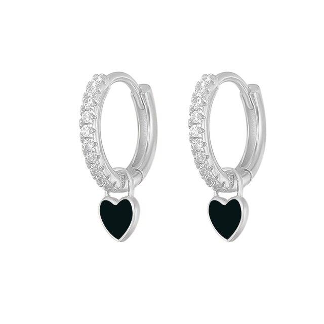 925 Silver Huggie Heart Hoop Earrings for Women Geometric Love Earring Crystals Zircon Piercing Silver Jewelry Girls