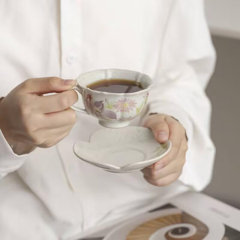 

retro oil painting coffee cup and saucer, underglaze ceramic cup, hot-selling latte art cup, afternoon tea vintage cup 200ml
