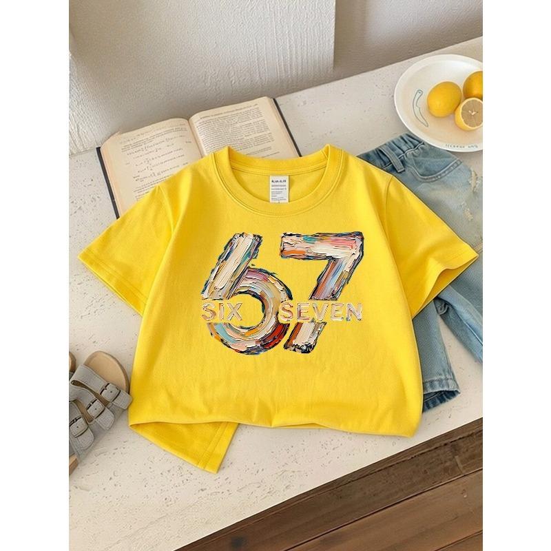European Sizes Boys' T-Shirt Six Seven Number Art Print, Ldeal for Outdoor Activities, Soft Knitted Top, Comfortable And Breathable