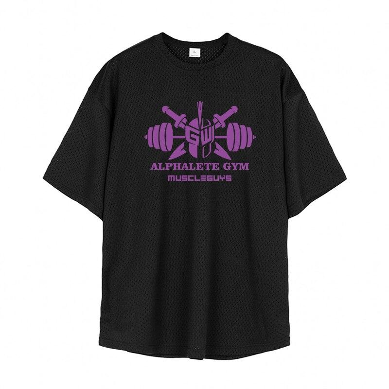Muscleguys Sommer Machen Sie einen Spaziergang Herren Fitness-Kleidung Lockeres Hohles Atmungsaktives T-Shirt Bequemes Rundhals-Oberteil Mit Kreativem Druck