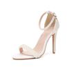 Fashion Luxury Pearls Rhinestones Ankle Strap Women Sandals Fashion Summer Stiletto High heels Pumps Sandals Wedding Bridal Prom Shoes