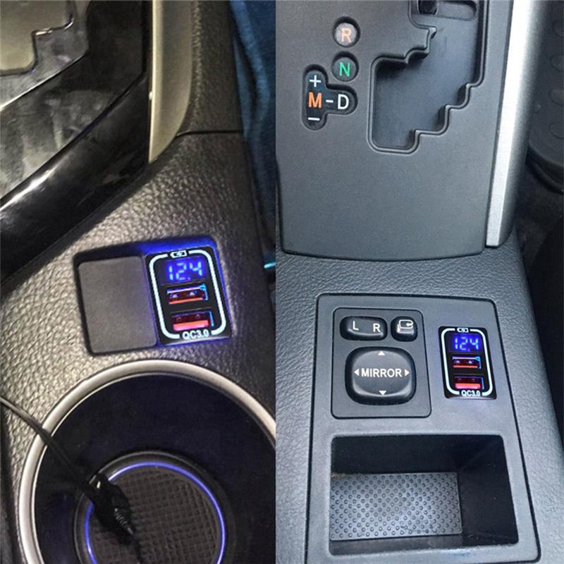 QC3.0 Car USB Port Fast Charger For TOYOTA Camry Land Cruiser 200 RAV4 Corolla Adapter LED Voltmeter