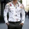 Camisa de Hombre con Cuello Blanco Multicolor Acuarela Hierba Silvestre Estampado Floral Manga Larga Botones Arriba
