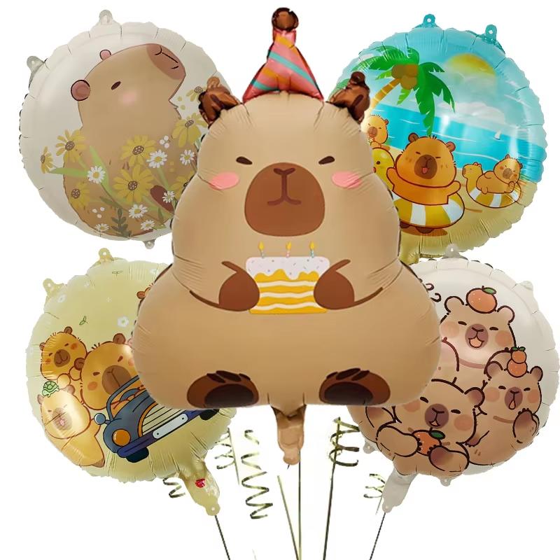 Capibara Festa di Compleanno Decorazioni Stoviglie Palloncini Portachiavi Adesivi Braccialetto Carino Kapibala Regali Gadget Festa Bambini