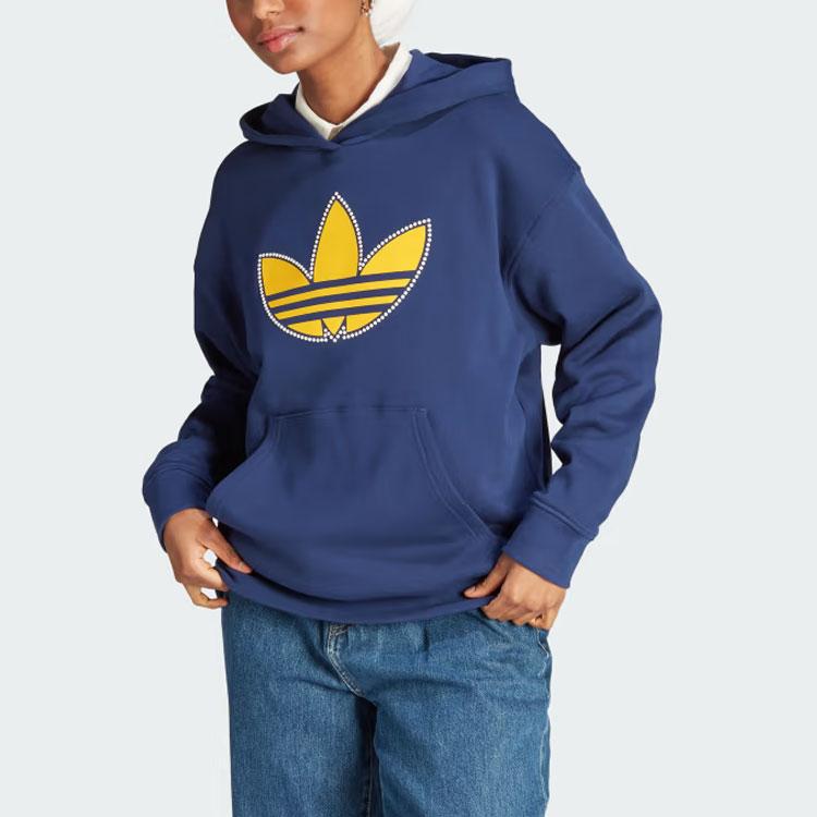 Adidas Originals Pearl Trefoil Boyfriend Hoodie With Logo Print Women Hoodie Navy IL2422
