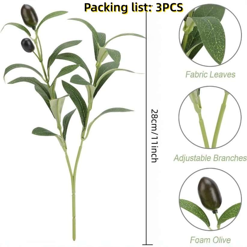 3pc Realistic Lush Artificial Olive Branch with Fruits Faux Greenery for Party Home Table Centerpiece Shelf Indoor Outdoor Decor