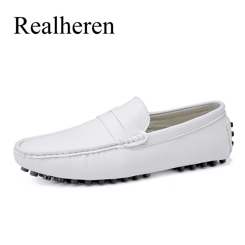 Loafers Men Mocassin Leather Flats Casual Shoes Plus Big Size 48 White Slip-On Driving Walking Shoes Chaussure Homme Cuir