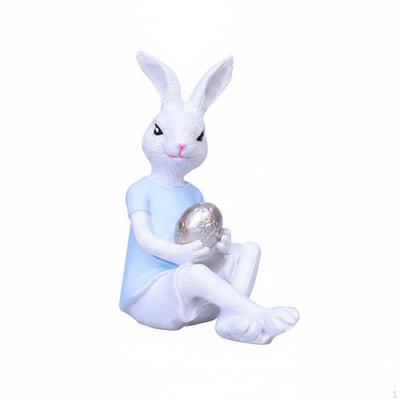 Easter Bunny Figurine Cute Design Holding Egg Ornament Vivid Details Resin Hare Statue for