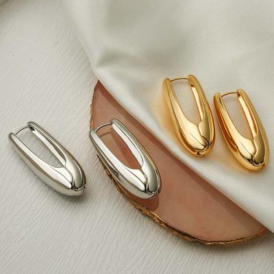 Vintage Metal Geometric Hoop Earrings For Women Simple Gold Color Oval Water Drop Statement Earrings Party Zircon Gift