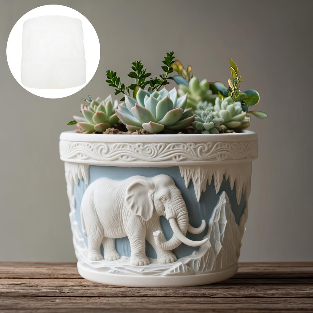 Glacier Mammoth Relief Succulent Plant Pot Resin Silicone Mold Elephant Glacier Storage Box Mold Stripe Plaster gypsum Mold