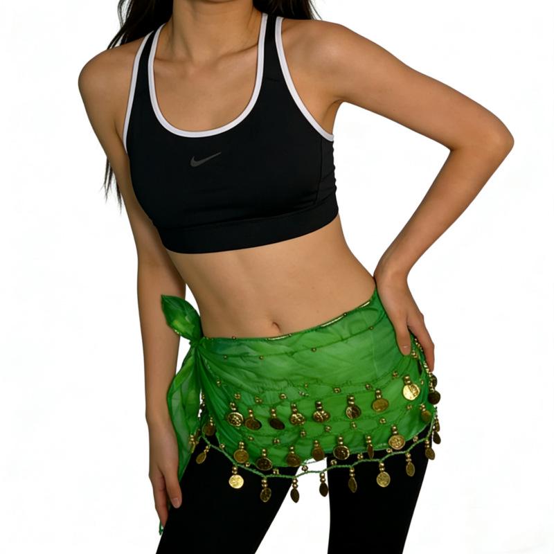 Belly Dance Waist Chain with 72 Hanging Chiffon Coins for Beginners