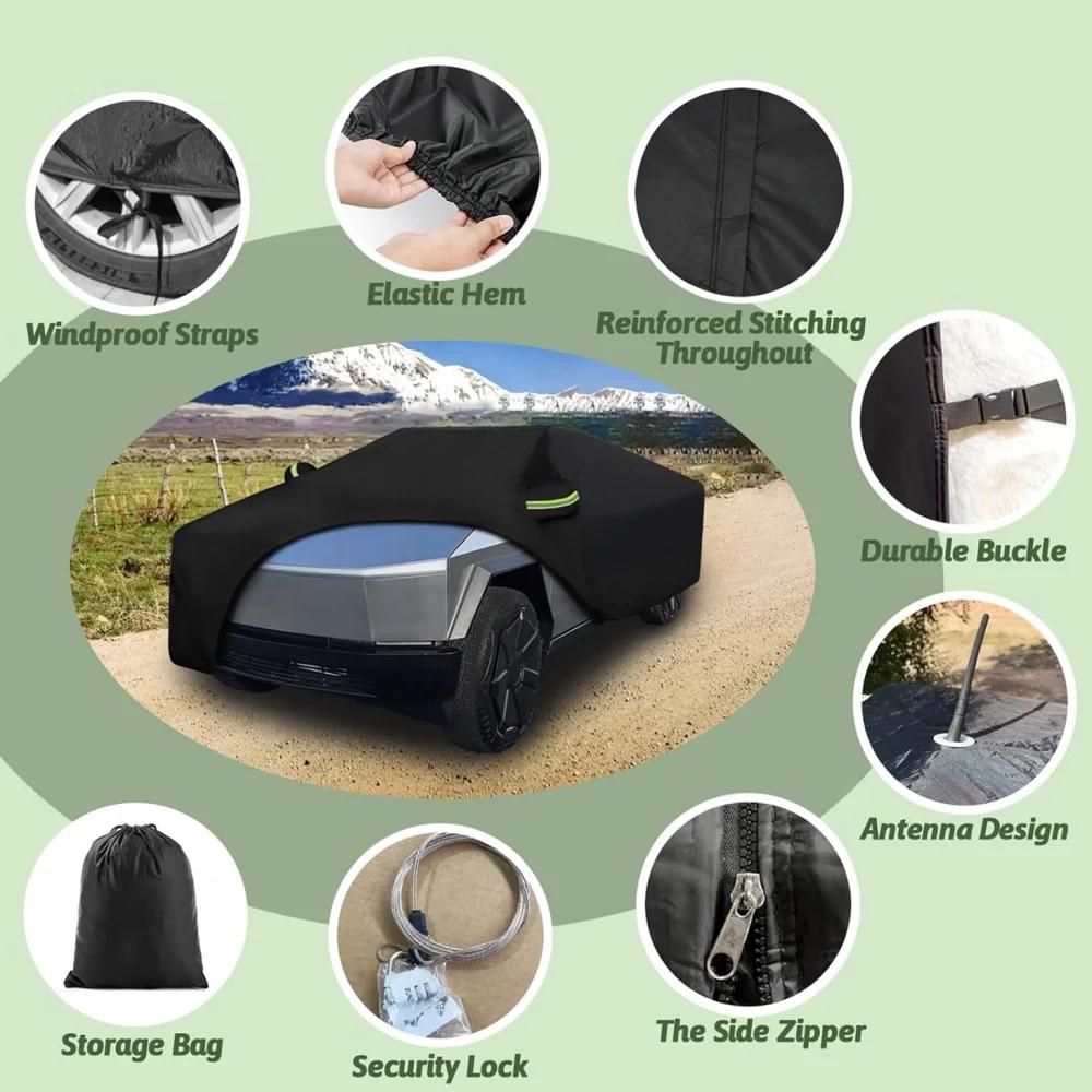 210T Waterproof Car Cover Custom Fit For Tesla Cybertruck 2024 2025 All Weather With Zipper Door Snow Rain Dust Hail Protection
