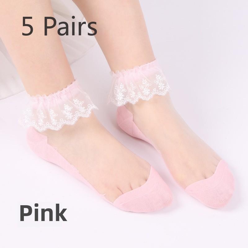 5 Pairs Women's Spring/summer Crystal Stockings Lace Stockings Transparent Glass Stockings