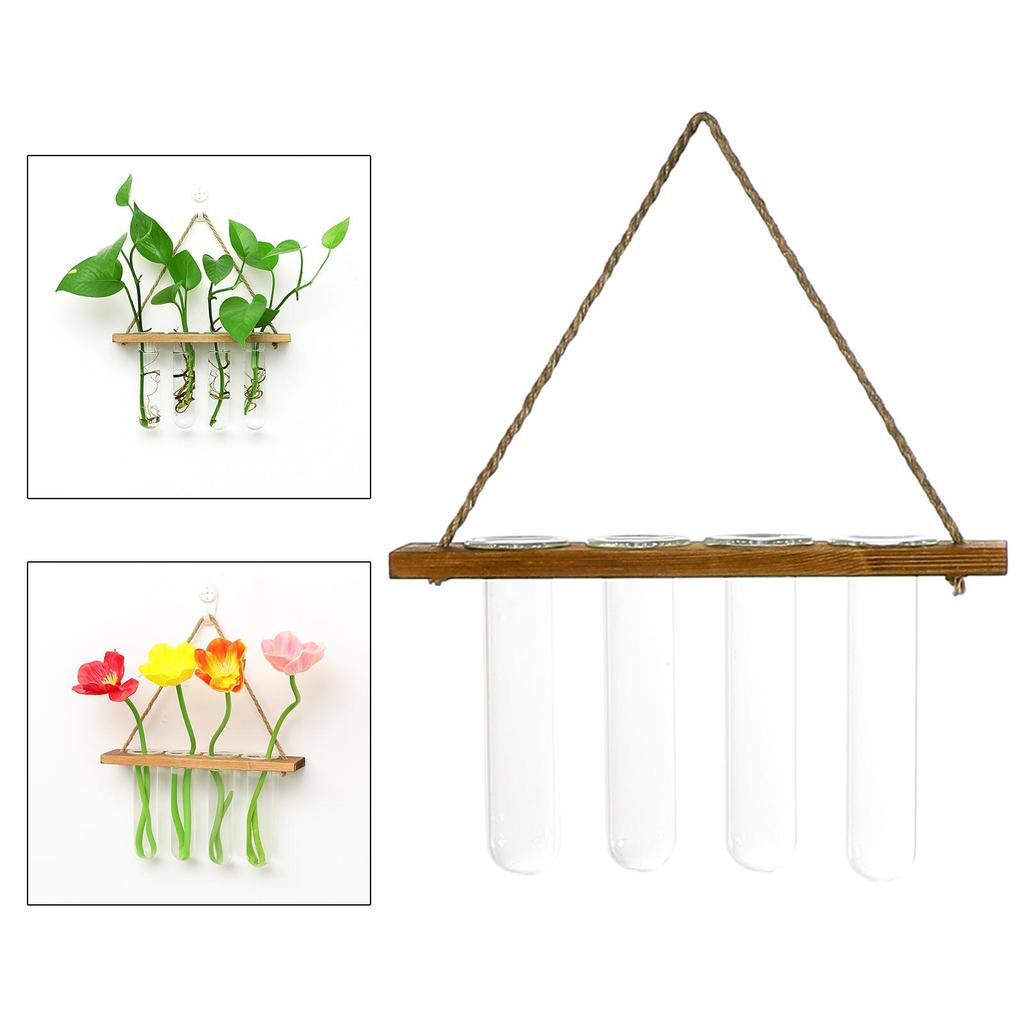 Glass Hanging Planter Terrarium Hydroponics Wood Plants Test Hook Tube