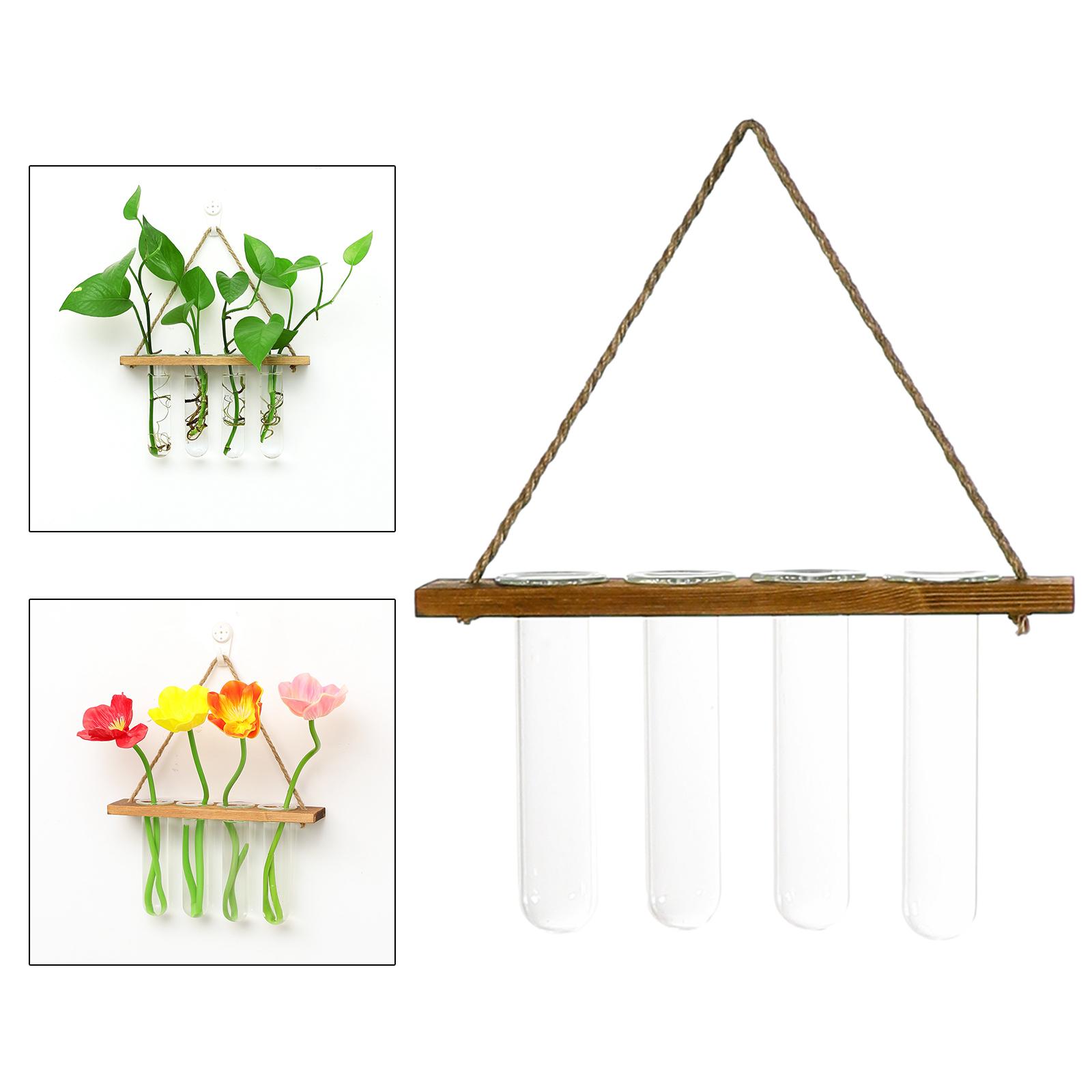 Wooden Glass Test Tubes Hanging Vase Planter Bud Flower Terrarium Vase темно-коричневого