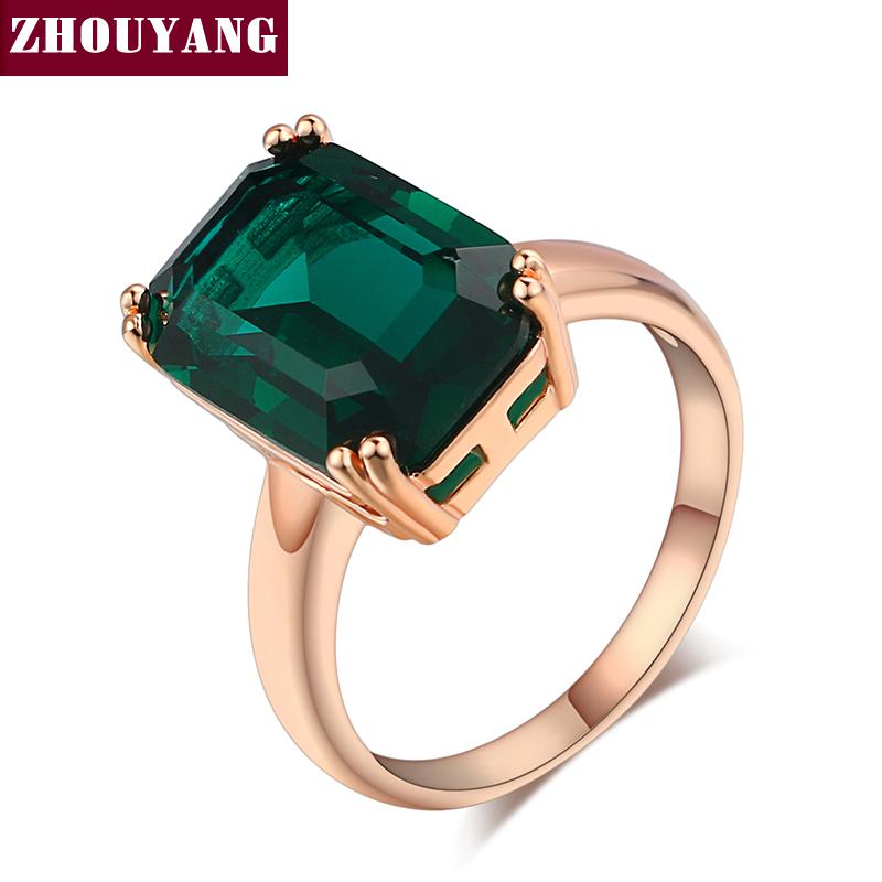

Top Quality Four Claw Big Crystal Elegant Rose Gold Color Ring Crystals From Austria Full Sizes ZYR700 ZYR701 9 зелений