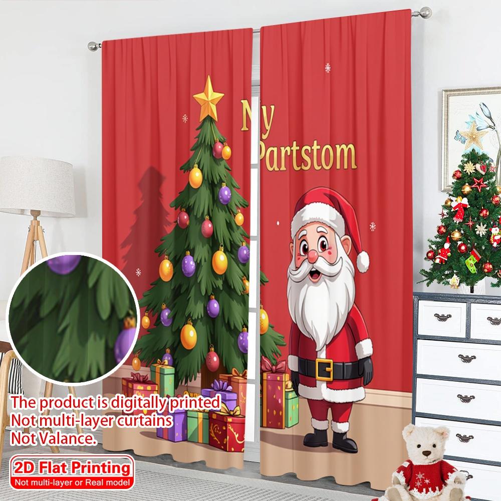 2pcs 2D flat printing Merry Christmas Popular Drapes christmas my partstom santa Polyester Without Electricity Festive Wall