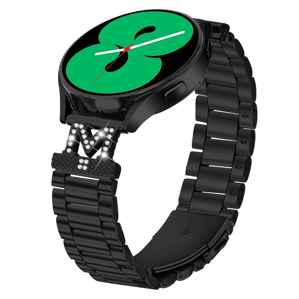 For Withings Steel Strap M-Type Rhinestones Decor Stainless Steel 3-Bead Watch Band