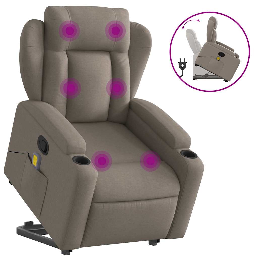 Recliner Chair with Lift Function Taupe Fabric