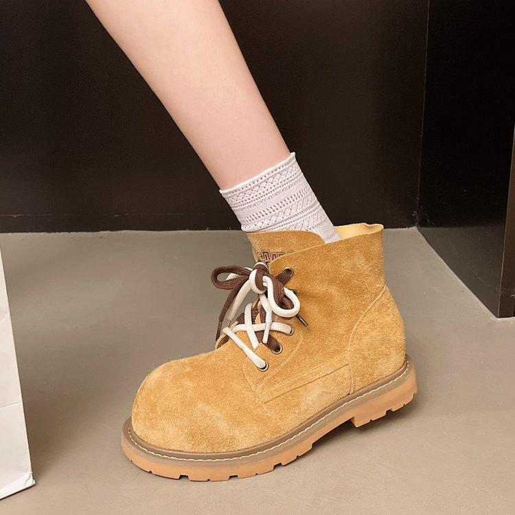 Han Shi retro niche Martin boots women's 2025 autumn new double with British style rhubarb boots thick-soled tooling short boots