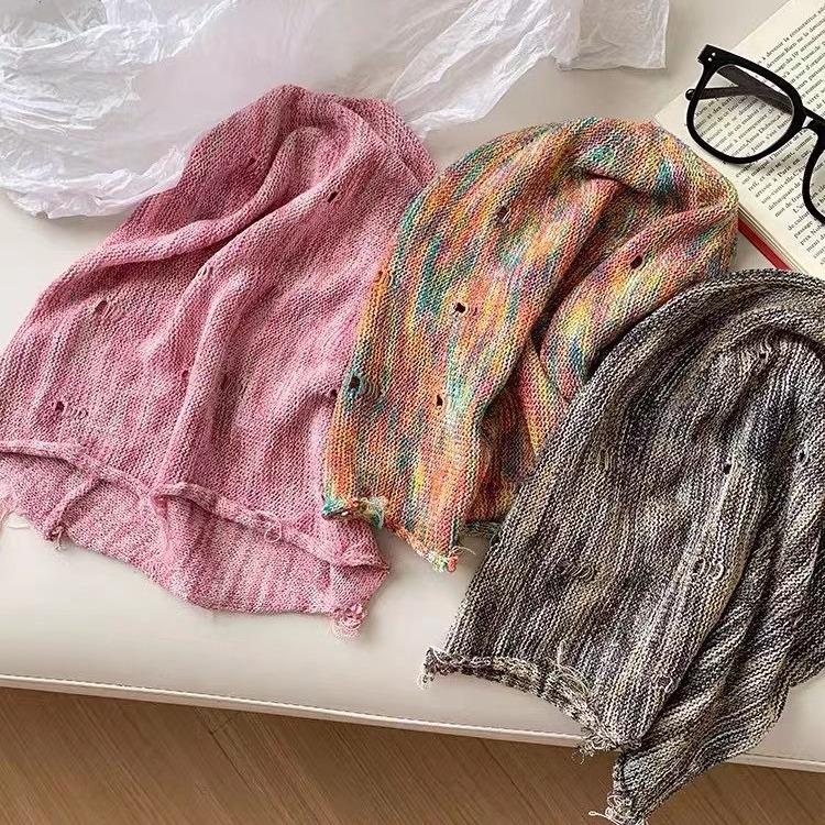 Personalized Distressed Hole Knitted Hat for Women in Autumn Niche Pile Hat Japanese Wasteland Air Cooled Hat Warm Pullover Hat