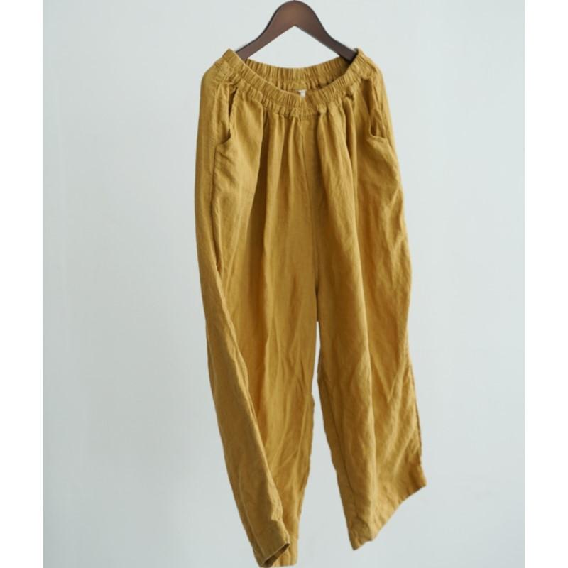 

Johnature Women Vintage Straight Pants Elastic Waist Solid Color Trousers Spring Loose Soft Ankle Length Pants One Size жёлтый