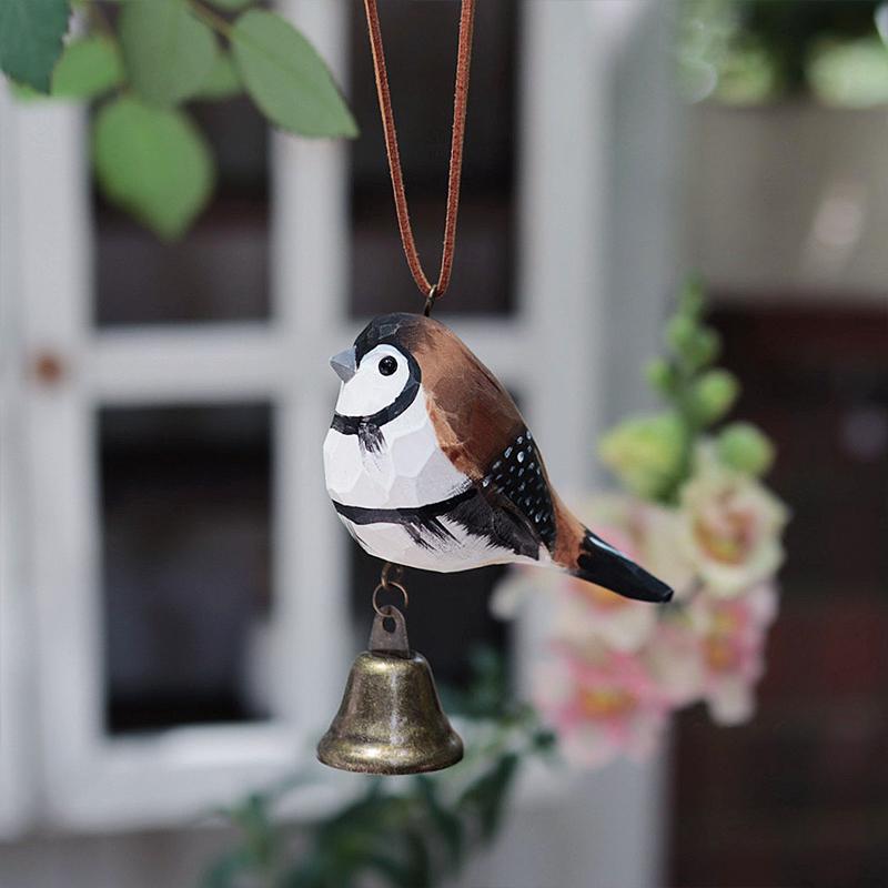 Rustic Handmade Wooden Bird Wind Chime Hanging Pendant Hand Carved Ornament Home Garden Decoration Gift