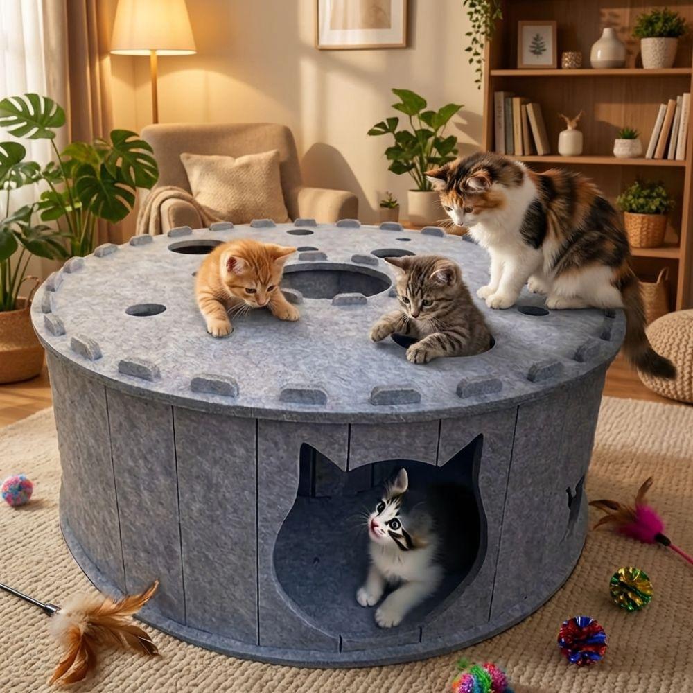 Breathable Cat Tunnel House Non-Shedding Scratching Board Cat Tunnel Play Center  Home Indoor