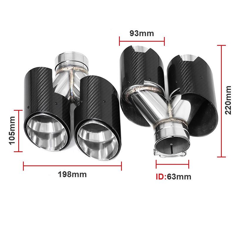 BMW Carbon Fiber Quad Y-Shaped Exhaust Tailpipe - Modified Beveled Nozzle, Black/Silver, Universal Fit