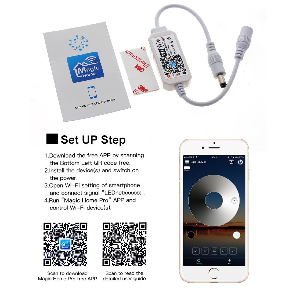 DC 12V-24V LED Controller Remote Mini Dimmable Wireless APP WiFi Controller for 2835 5050 Single Color LED Strip Light