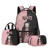 Demon Slayer 3 Stück/Set Rucksack Cartoon Anime Druck Federmäppchen Brotdose Schultasche für Schüler Große Kapazität Kinder Festival Geschenk
