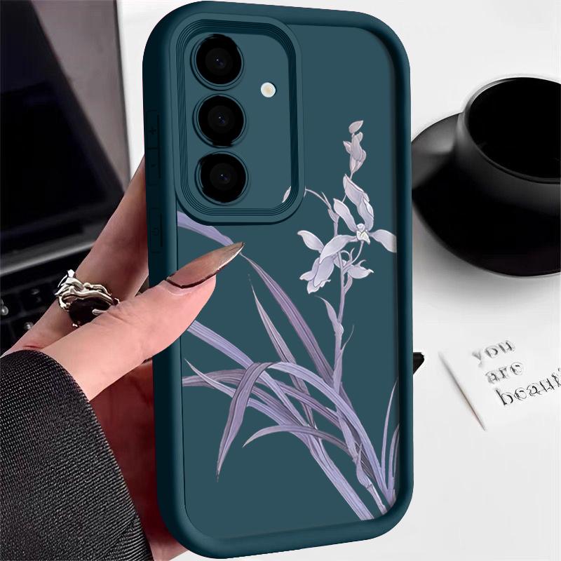 Purple Orchid Floral Pattern Case For Samsung Galaxy A57 A37 A17 A56 A36 A26 A16 5G A55 A35 A15 A54 S21 FE S22 S23 S24 Plus S25 Edge S26 Ultra Cover