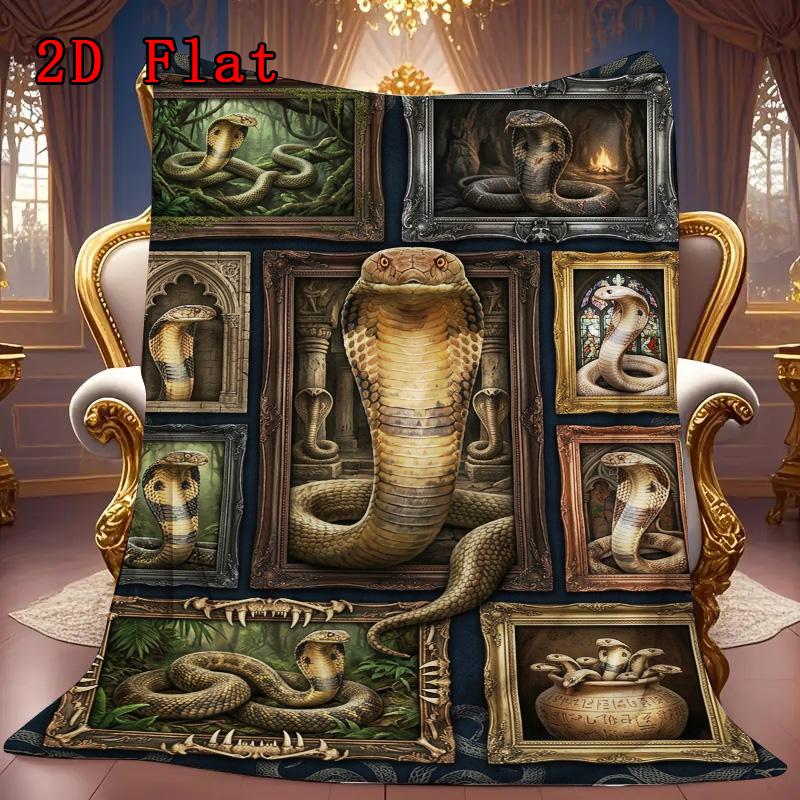 Snakes Ornate Frames 2D Flat Pattern Flannel Blanket, High quality All Seasons, Home Decor, Warmth and Comfort, Perfect for Christmas Gifts.