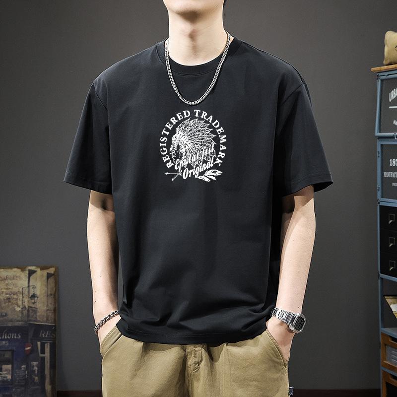Simple T-shirt Men's print Summer Trendy Printed Cotton Short Sleeved Loose Trendy Breathable T-shirts