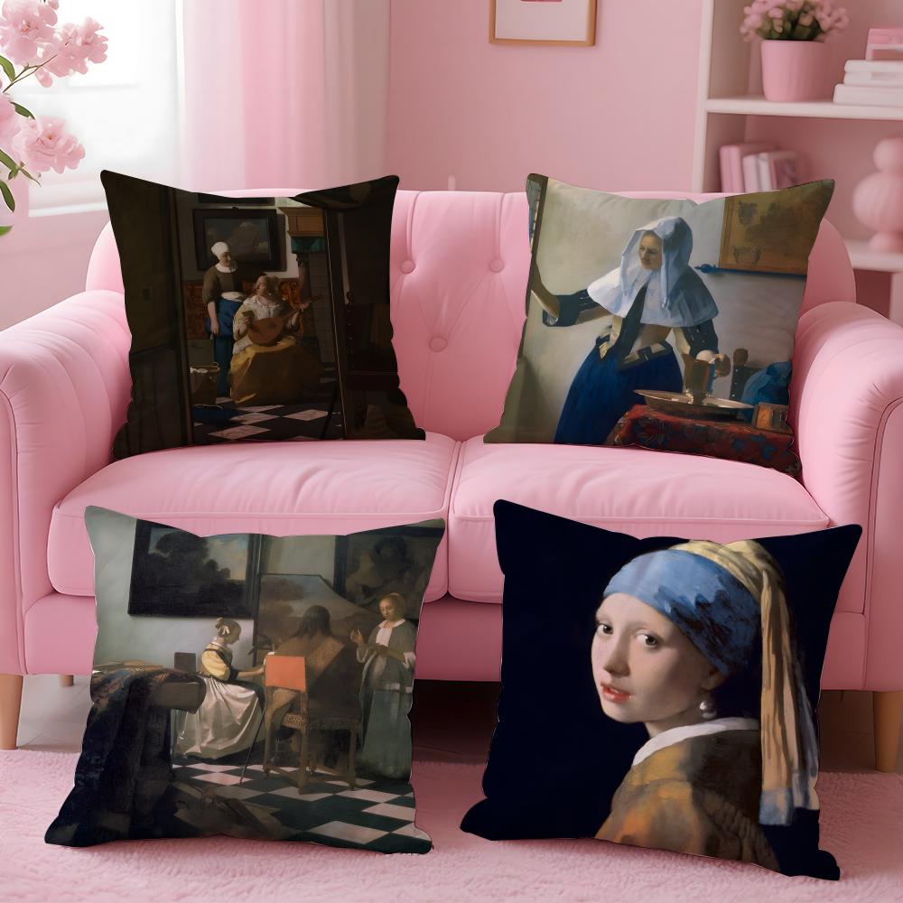 Artistic JJohannes Vermeer Cushion Cover Pillow Case Ultra Soft Skin Friendly Fabric Cloud Like Comfort Concealed Zipper