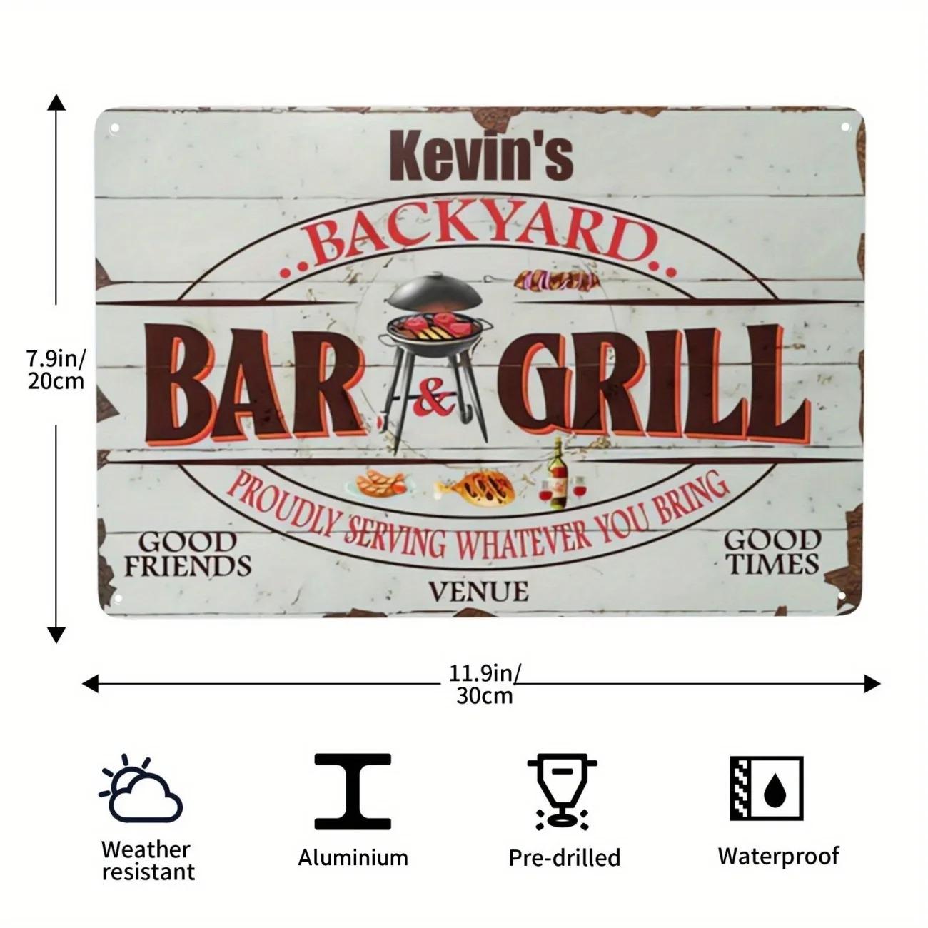 

1pc Rustic Backyard BBQ Grill Aluminum Sign Custom Personalized Name Outdoor Decor Gift for Grill Lovers 20x30cm（7.8x11.8inch）