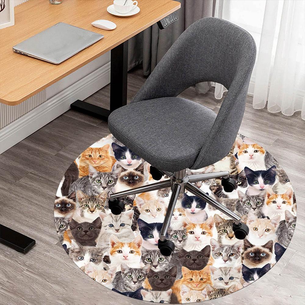 1pc Cats Face Pattern Office Round Rugs, Under Chair Round Rugs for Living Room, Bedroom, Bathroom Decoration Carpet 091809