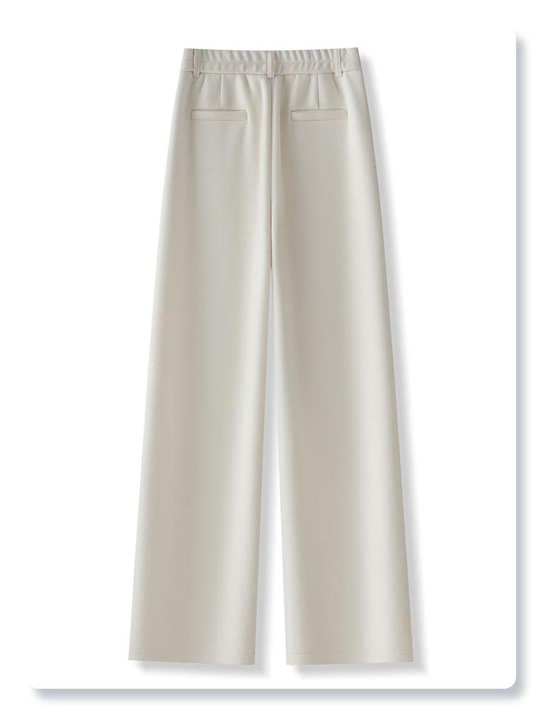 Beige Fleece-Lined Wide-Leg Woolen Pants for Women - New 2024 Autumn/Winter Collection