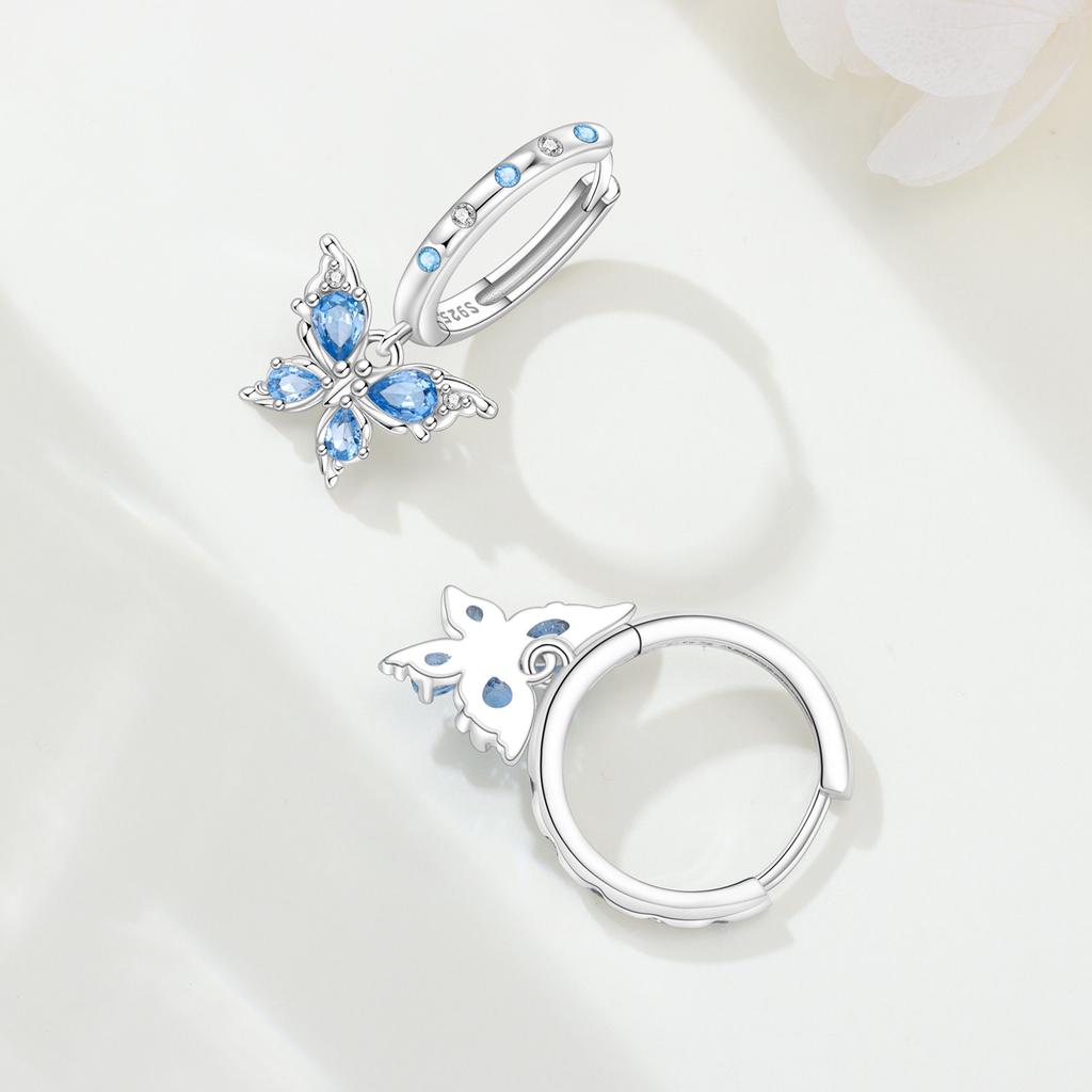 925 Sterling Silver Blue Zircon Butterfly Drop Earrings Women Earrings Charm Fashion Versatile Party Jewelry Gifts