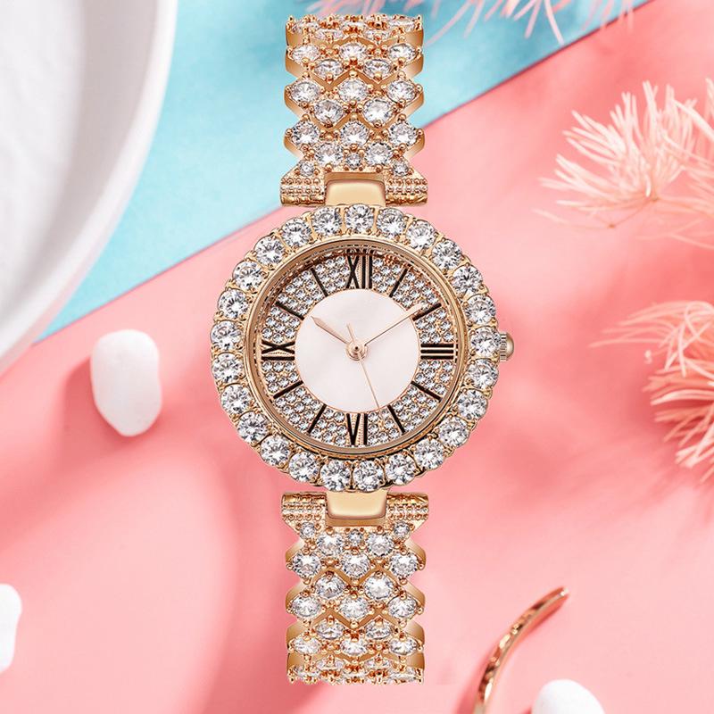 Diamond-Studded Minimalist Quartz Bracelet Watch with Pearl - Elegant and Luxurious Fashion Gift