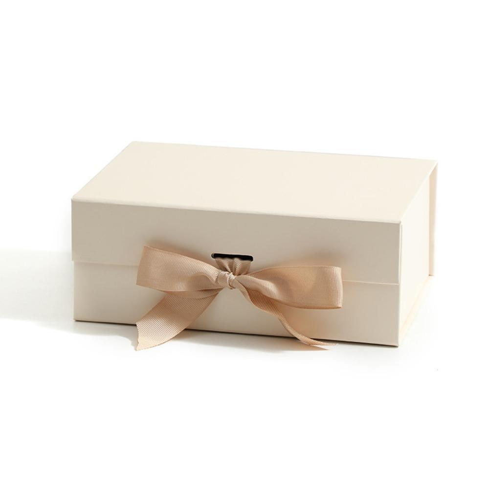 Pure Color Gift Box One-Piece Design Flip Cover Cardboard Folding Box Ribbon Decoration Foldable Gift Packaging Birthday