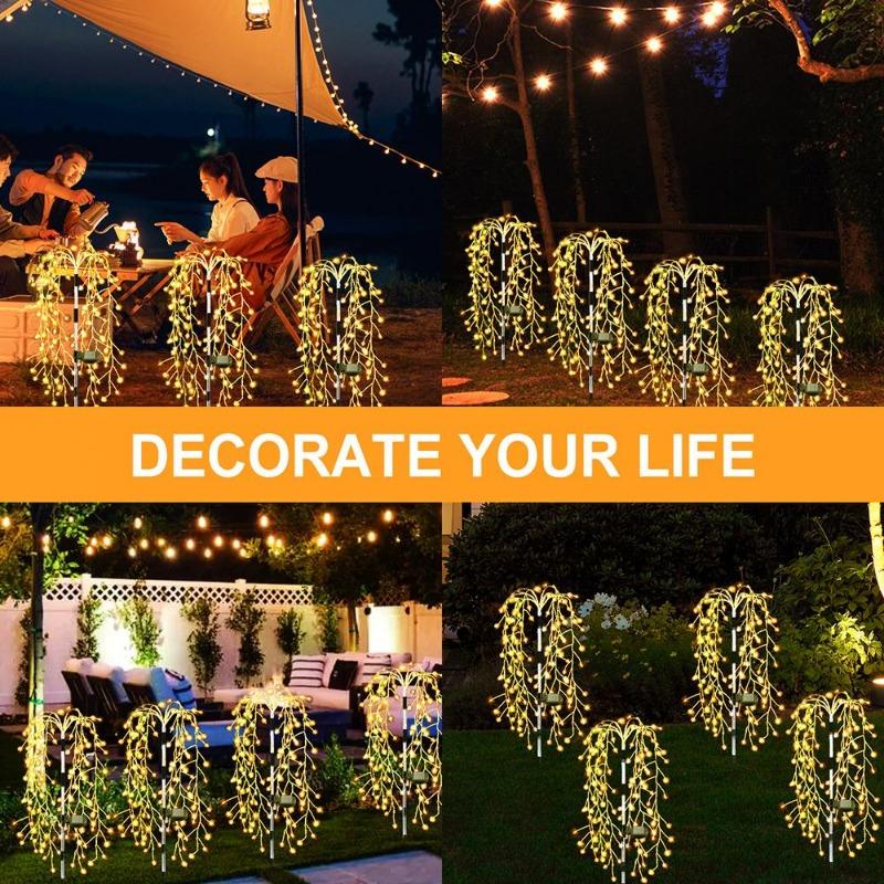 Solar Powered 200/120LED Willow Tree Fireworks Lamp 8 Modes Outdoor Garden Lights Multicolour/warm Decorative String Light