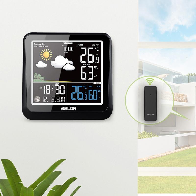  Wireless Weather Station Color LCD In/Outdoor Wall Thermometer Hygrometer Moon Phase Weather Forecast Trend Sensor Clock
