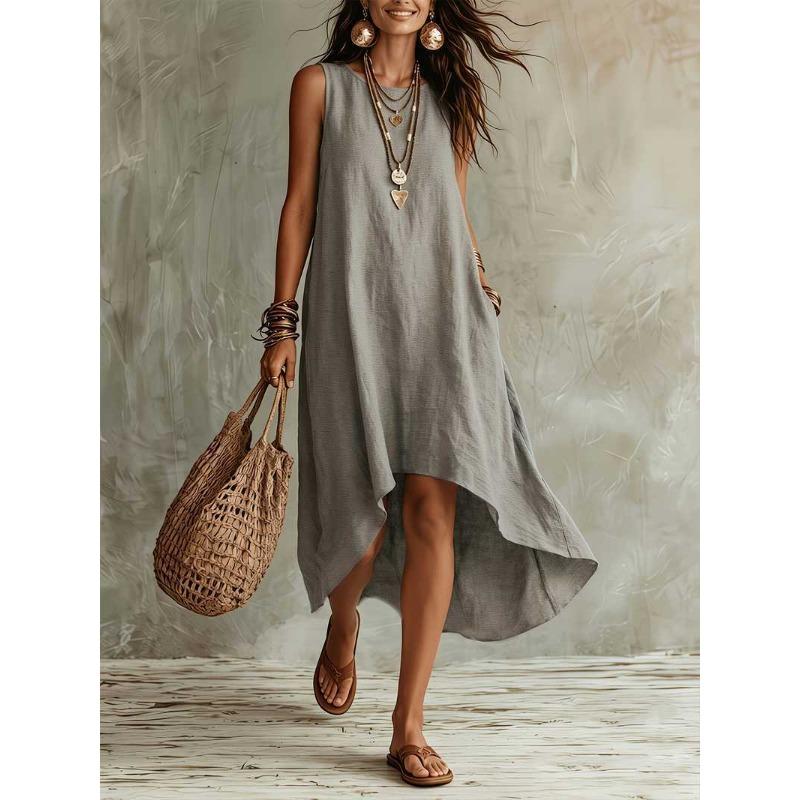TIFICY Abiti casual senza maniche con scollo a V e vita ampia, tinta unita, stampati, estivi e primaverili da donna