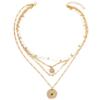 Temperament cold wind imitation pearl necklace retro light luxury diamond-encrusted smiley face devil's eye multi-layer necklace