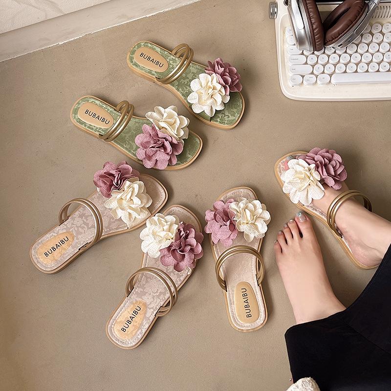 Fashion Trendy Double - Strap Flower Slides | Stylish & Photo - Ready, Ideal for Fairy - Chic & Outing Outfits