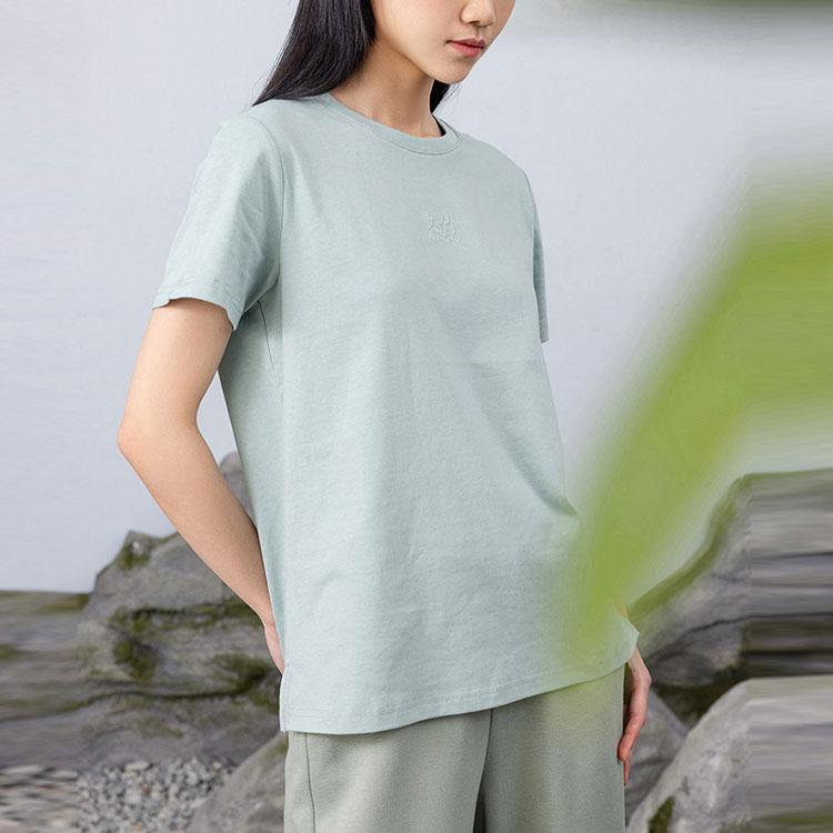 Anta Embroidered Round Neck T-Shirt Women tops Green 962229120-3