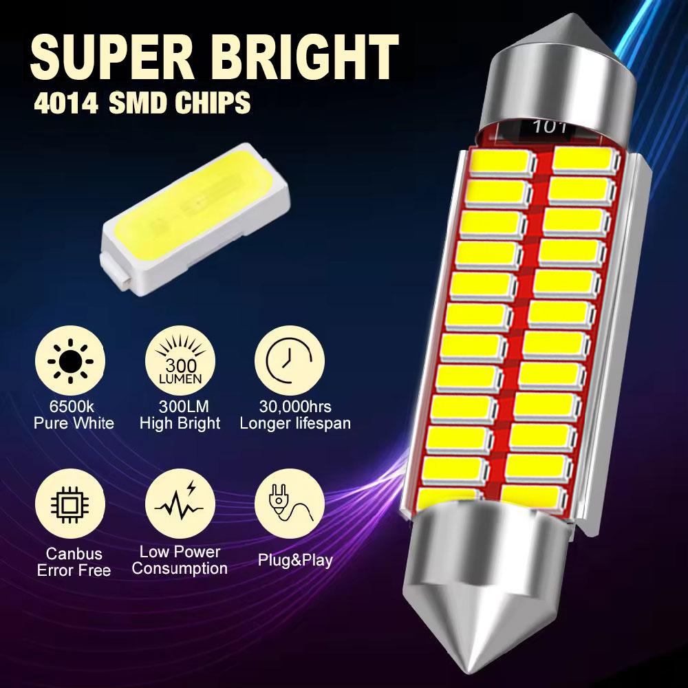 2/4/10/20 PCS C10W C5W LED Bulbs CANBUS Festoon 31/36/39/41MM 12V 6500K White 200LM Car Interior Dome Trunk Linse Plate Lights