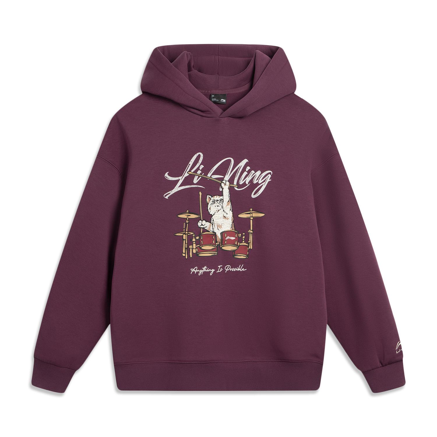 

Серия спортивного стиля Li Ning Простой флис Универсальный Принт с буквами Мультяшный животный принт Худи с приспущенным плечом Свободного кроя Женские худи Бургундский Пурпурный AWDVC78-2 XXL
