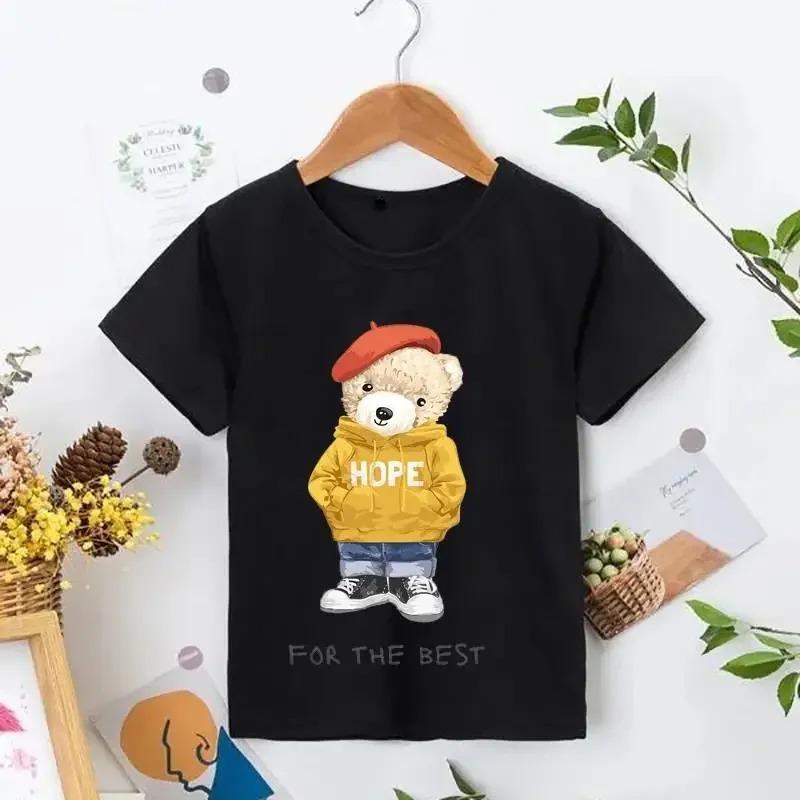 Teddy Bear Taking Your Photo T Shirt Cartoon Graphic Print T Shirt Fashion Casual Crew Neck Plus Size Short Sleeve T-Shirts Women’s